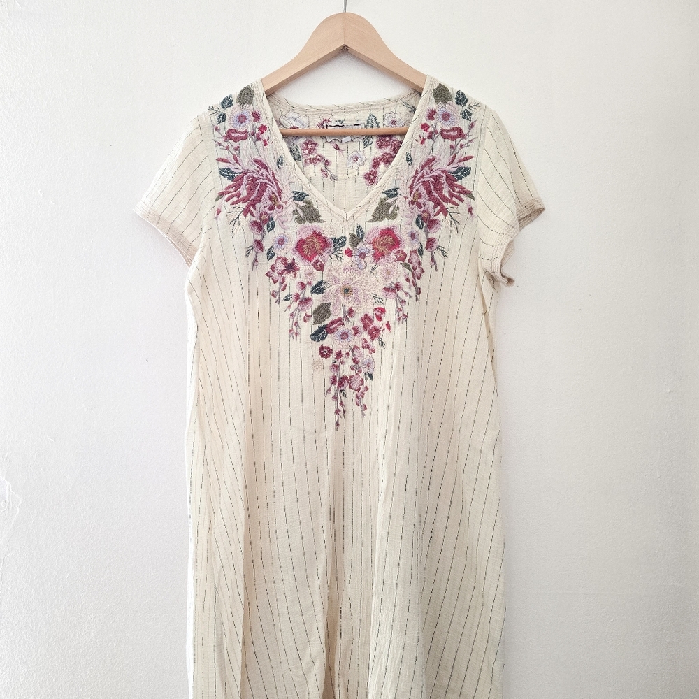 Johnny Was Cream Dress with Floral Embroidery